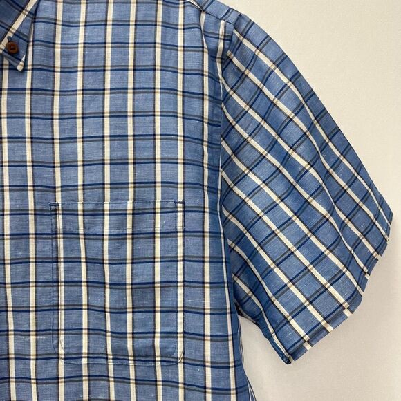 Maker & Company Linen Cotton Blend Blue Plaid Button Front Casual Shirt Size L - Picture 4 of 8